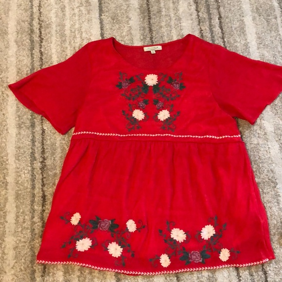 Polagram Tops - Flowly Red embroidered blouse